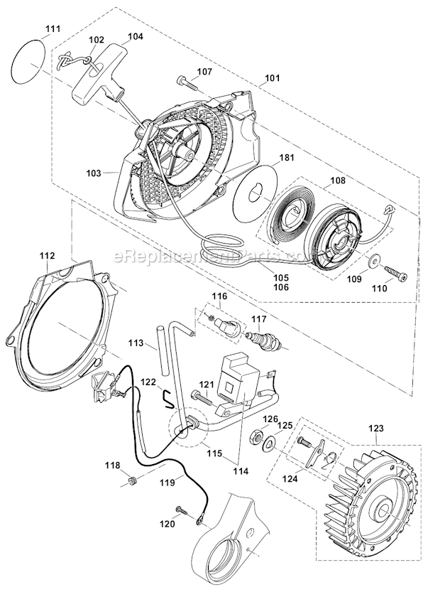 Makita DCS642120 64 cc. Chainsaw Ignition Electronics, Starter Diagram