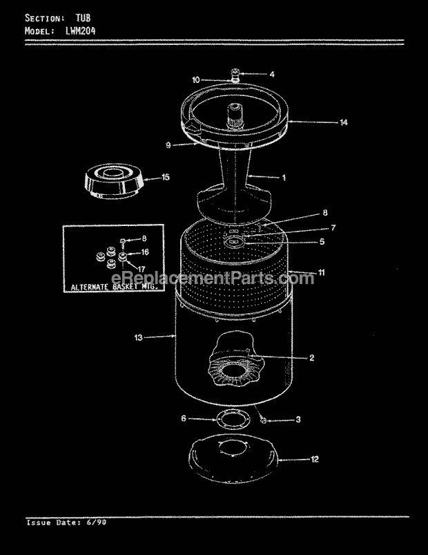 Norge LWM204A Washer-Top Loading Tub (Rev. a - D) Diagram