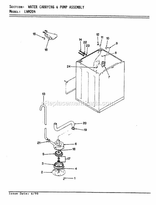 Norge LWM204A Washer-Top Loading Water Carrying & Pump Assy. (Rev. E - F) Diagram
