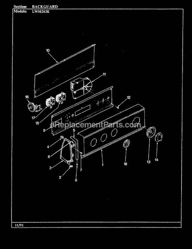 Norge LWM263KW Washer-Top Loading Control Panel Diagram