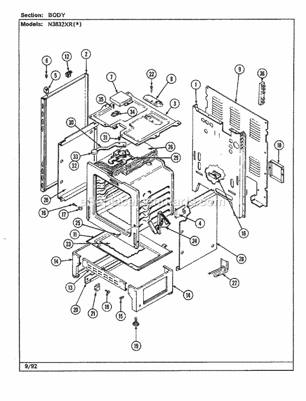 Norge N3832XRA Electric Cooking Body Diagram