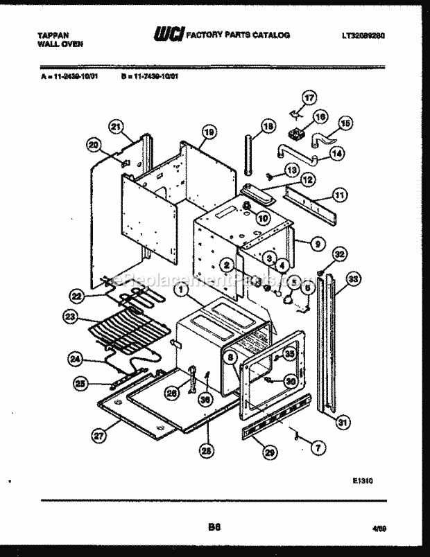 Tappan 11-7439-00-01 Built-In, Electric Wall Oven Page B Diagram