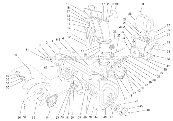 Toro 38547 (220000001-220999999)(2002) Snowthrower Housing and Engine Frame Assembly Diagram