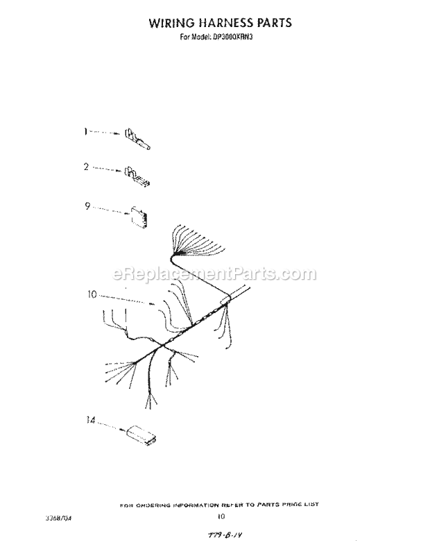 Whirlpool DP3000XRN3 Dishwasher Dishrack Diagram