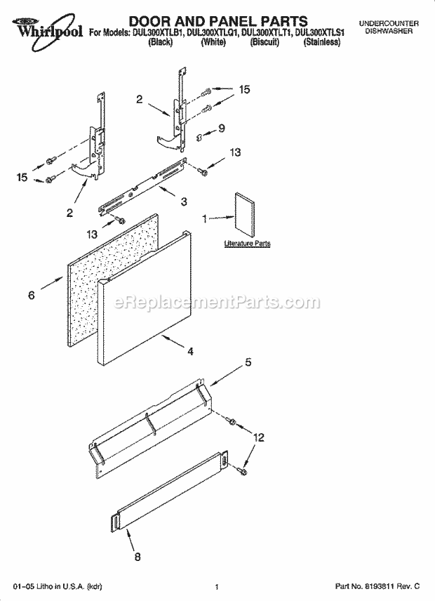 Whirlpool DUL300XTLT1 Dishwasher Heater Parts Diagram