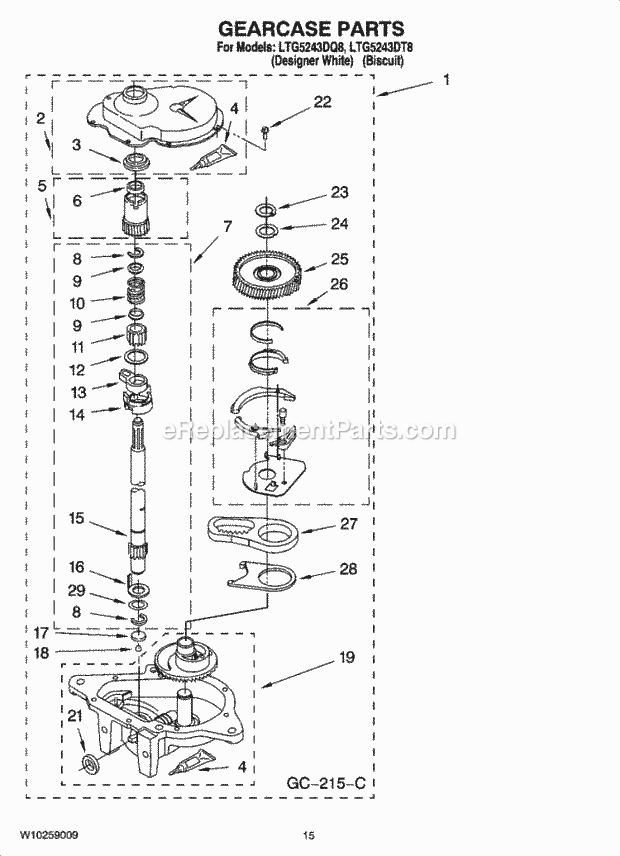 Whirlpool LTG5243DQ8 Laundry Center Gearcase Parts Diagram
