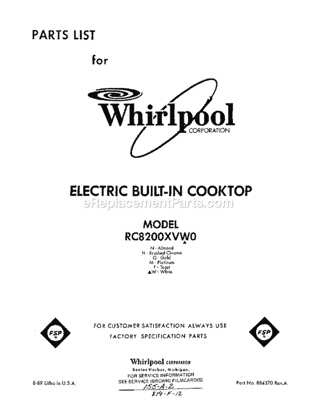 Whirlpool RC8200XVW0 30
