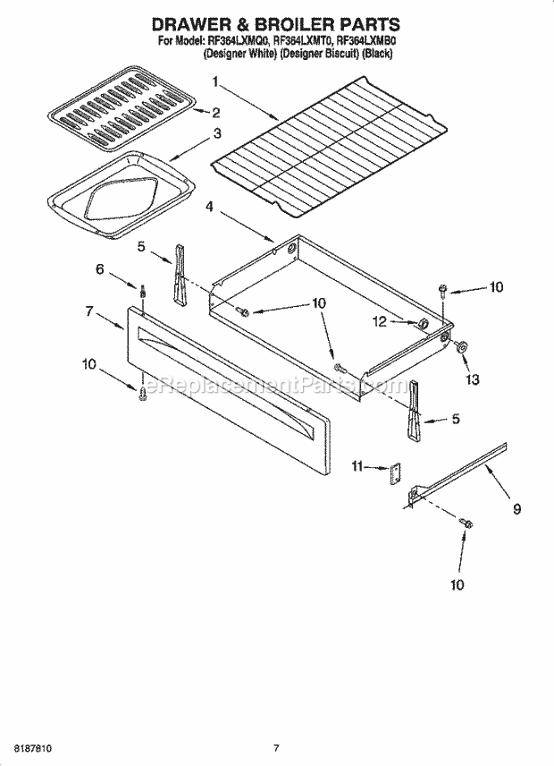 Whirlpool RF364LXMB0 Freestanding Electric Drawer & Broiler Parts, Miscellaneous Parts Diagram