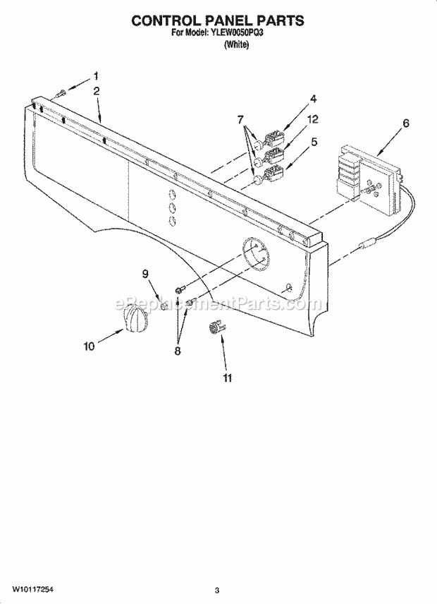 Whirlpool YLEW0050PQ3 Residential Dryer Control Panel Parts Diagram